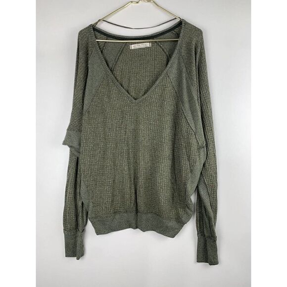 Free People We the Free Santa Clara Waffle Knit Thermal Shirt Size Medium Green - Picture 2 of 5